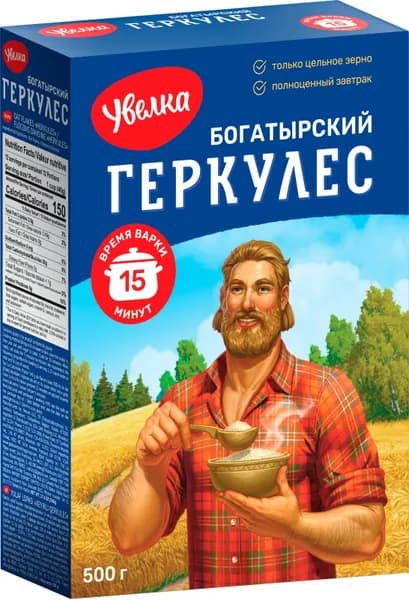 Хлопья овсяные Увелка Геркулес Богатырский 15 мин 500г