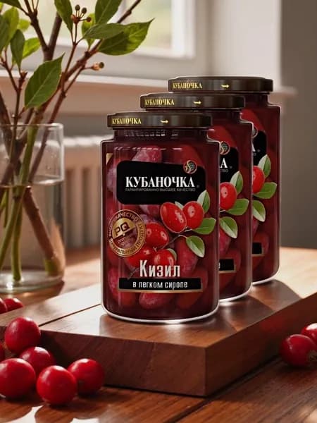 Кубаночка "Кизил в сиропе" 540 г. (Набор из 3 банок)