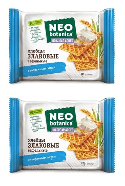Neo-botanica хлебцы NO SUGAR ADDED вафельные злаковые с творожным сыром, 75 гр - 2 штуки