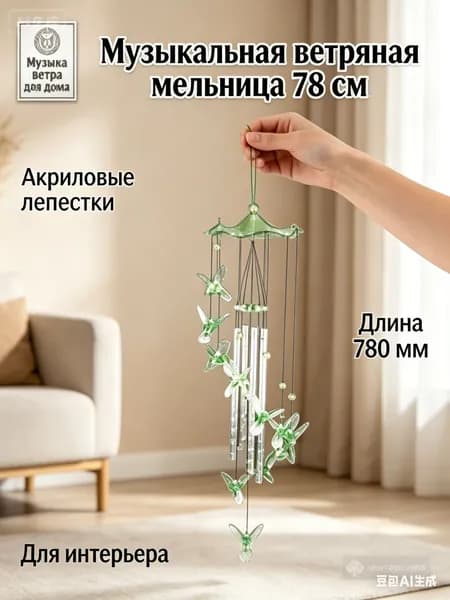 Ветряные колокольчики GEALFIS "музыка ветра колибри", 78 см, подарок на новоселье, украшение сада из металла и акрила