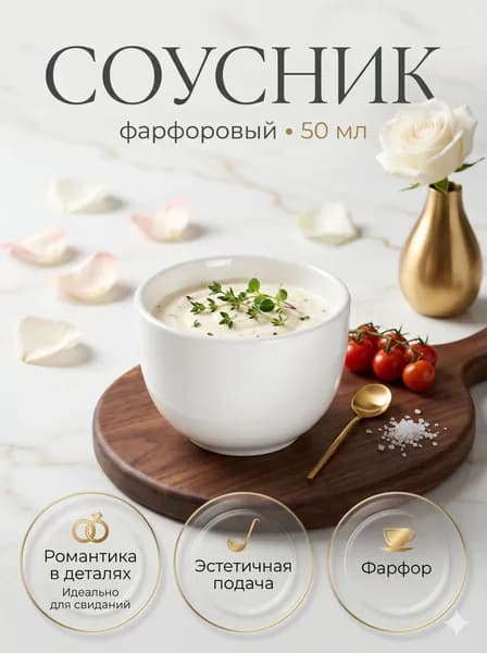 Соусник фарфоровый, объем 120 мл, Доляна "White Label"