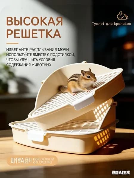 Угловой туалет в клетку для кроликов 24.8х10.5 см белый