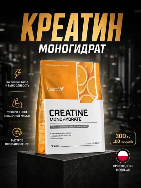 Креатин моногидрат порошок Creatine Monohydrate 300 г апельсин