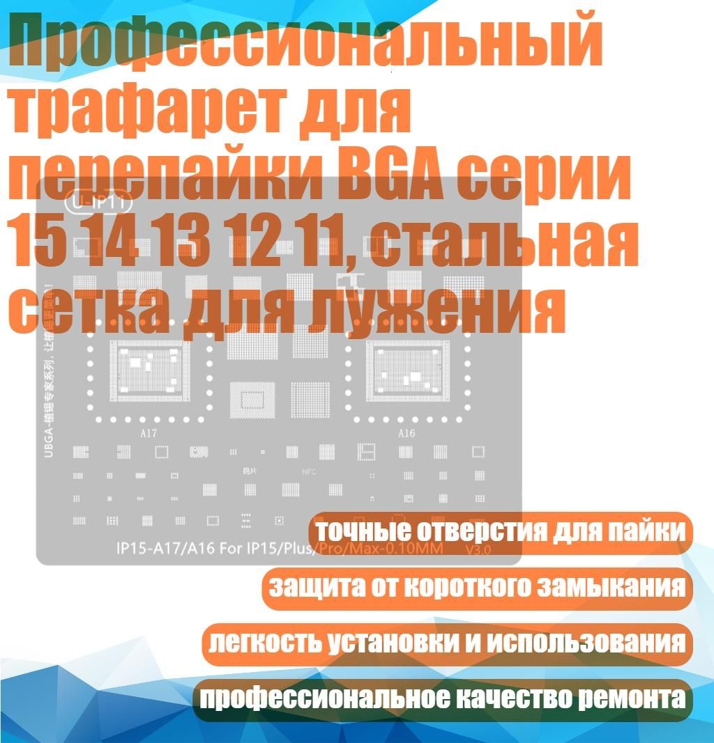 Профессиональный трафарет для перепайки BGA серии 15 14 13 12 11, стальная сетка для лужения, Серия Ip15 с процессором