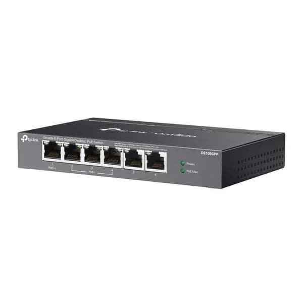 Omada DS106GPP 4 порта Gigabit + 2 порта Gigabit Uplink 64 Вт 250 метров расстояние PoE металлический шасси коммутатор