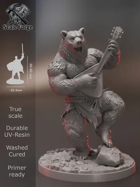 Медведолюд бард. Миниатюра ДнД для настольных игр и покраски. Pathfinder. DnD.
