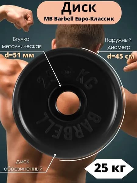 Диск/блин для штанги и гантелей MB Barbell Евро-Классик 25 кг (D 51мм)