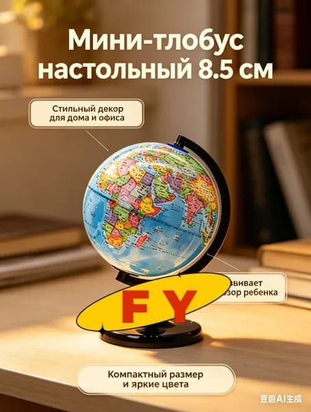 Глобус настольный сувенирный 8.5 см, политическая карта мира - маленький интерьерный глобус для декора, подарок ребенку и в офис