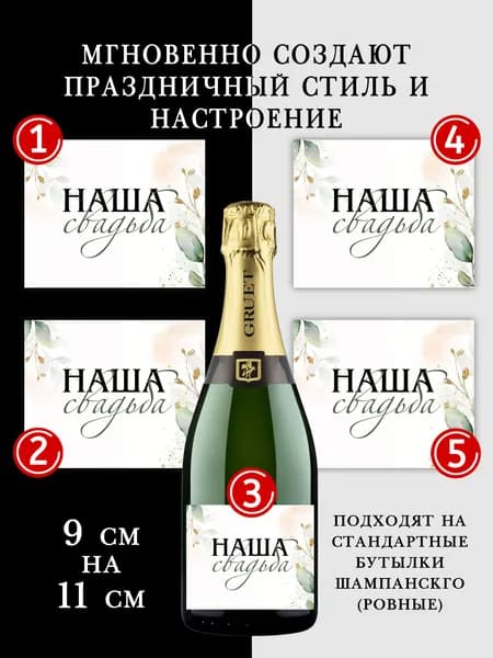 Свадебные наклейки на бутылки шампанского