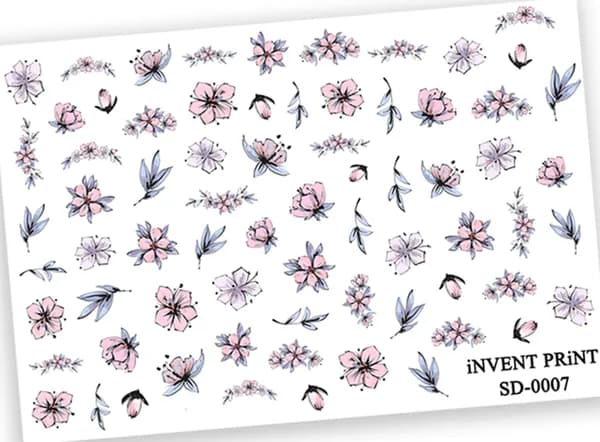 iNVENT PRiNT водные наклейки для ногтей Цветы Веточки WSD-07
