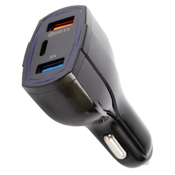 Автомобильное зарядное устройство 2 USB + 1 Type-C 25W/Автомобильное зарядное устройство в прикуриватель /АЗУ/Адаптер в автомобиль зарядка/Переходник в машину USB/Быстрая зарядка автомобиля QC/Зарядка для айфона, самсунга, смартфонов, планшетов, черный