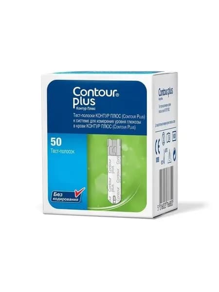 Contour plus тест полоски, Тест полоски для глюкометра, 50 шт