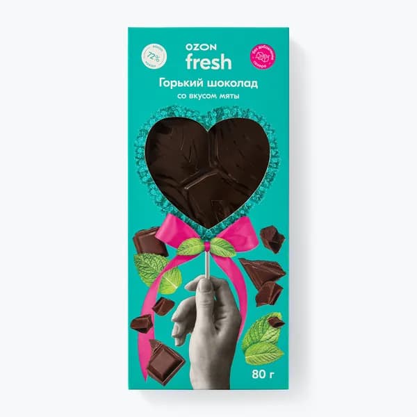 Шоколад горький без сахара с мятой 72% какао, 80 г, Ozon fresh