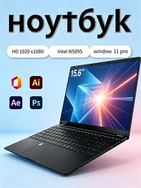 Автономный портативный ноутбук 15.6 FHD N5095A 16 ГБ ОЗУ 1024 ГБ SSD Игровой ноутбук 15.6", Intel Core E8290, RAM 16 ГБ, SSD 1024 ГБ, Windows Pro, черный матовый, черный, Русская раскладка