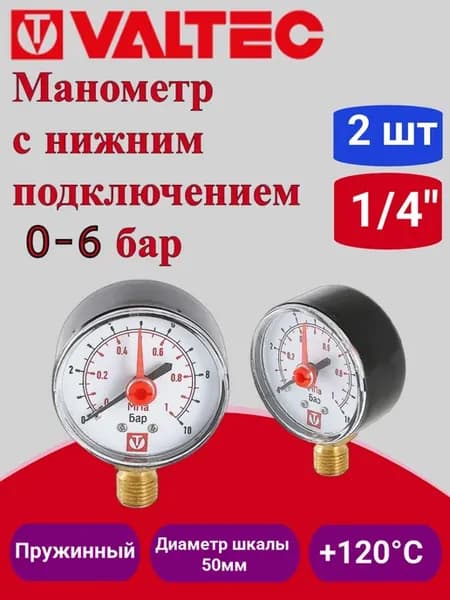 Манометр Dy 50 1 4" 0-6 бар VT.TM50.DC.02 2шт