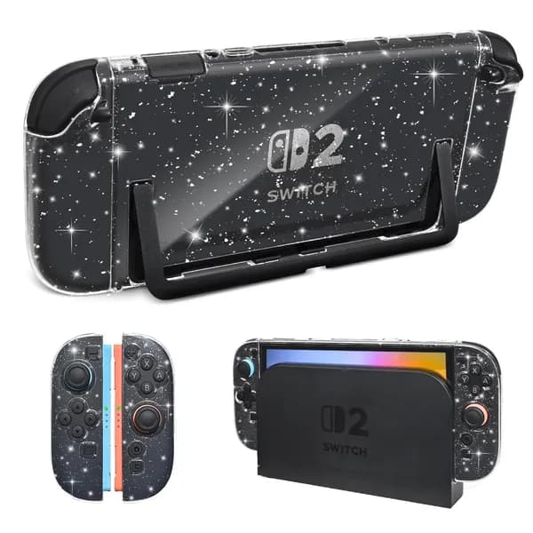 Защитный чехол для Nintendo Switch 2, мягкий прозрачный TPU с блёстками, противоударный и антицарапинный корпус