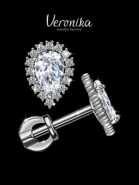 Серьги серебро 925 родированное Капля с фианитами из фианитов Veronika jewelry factory