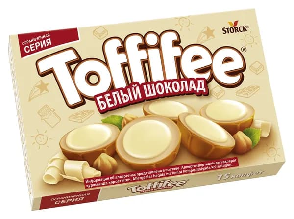 Toffifee Белый Шоколад, набор конфет с лесным орехом в карамельной чашечке с молочной начинкой и белым шоколадом, 125г / Тоффифи