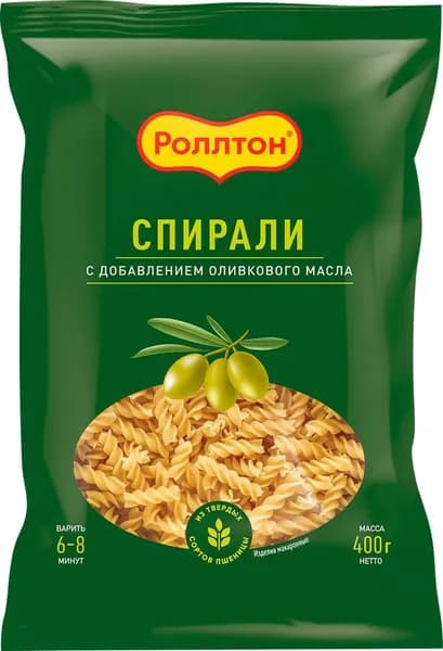 Макароны РОЛЛТОН Спирали, с оливковым маслом, 400г