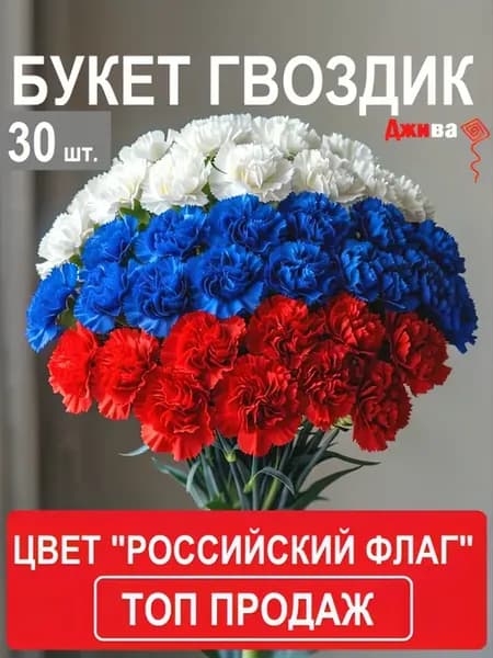 Букет гвоздик цветов Российского флага 30 шт