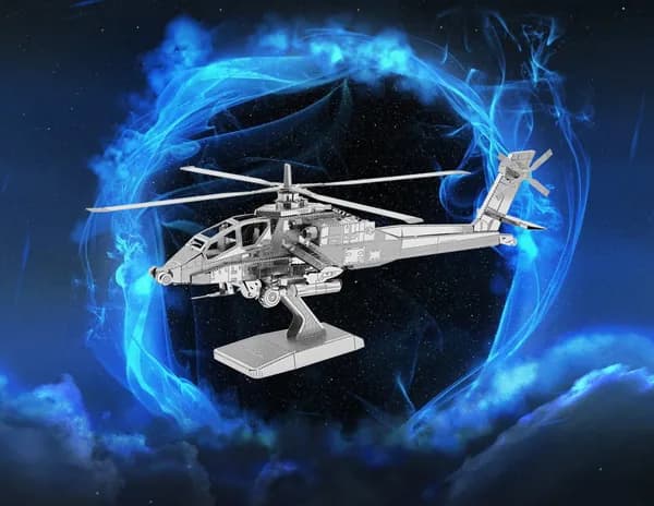 3D сборная металлическая модель пазл "Ударный вертолет AH-64 Апач". Лазерная резка. Конструктор для взрослых и детей. Уникальная игрушка. Подарок на новый год и день рождение