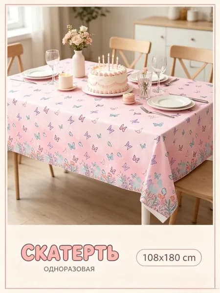 Скатерть одноразовая длина 180 см, ширина 108 см.