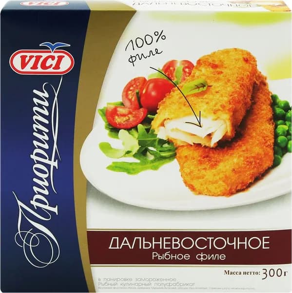 Рыбное филе замороженное VICI Приорити Дальневосточное, в панировке, 300г. 2 шт.
