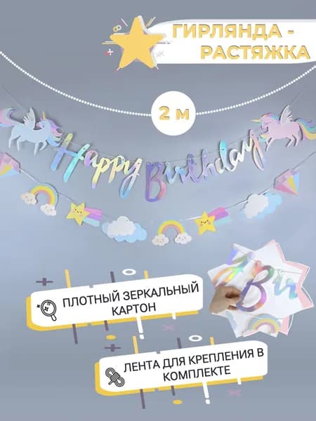 Бумажная гирлянда-растяжка С Днем Рождения, фотозона на день рождения.