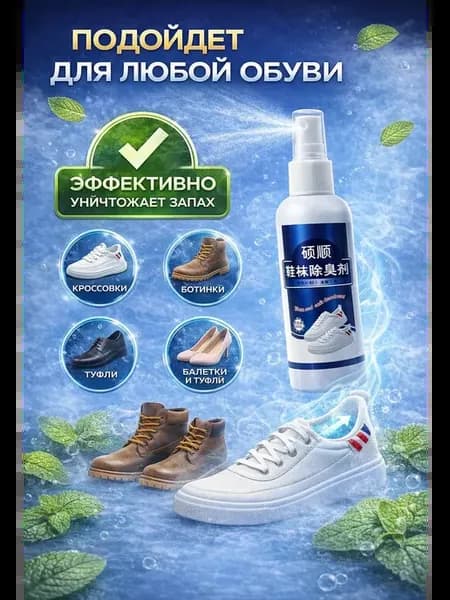 Спрей от запаха обуви и ног дезодорант антибактериальный