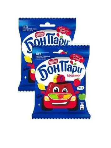 Бон Пари . Машинки. Мармелад жевательный фигурный со вкусом фруктов, 2шт по 75г