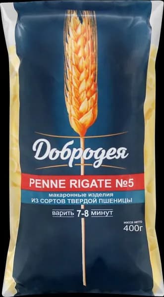 Макароны ДОБРОДЕЯ Penne rigatе №5, группа А высший сорт, 400г