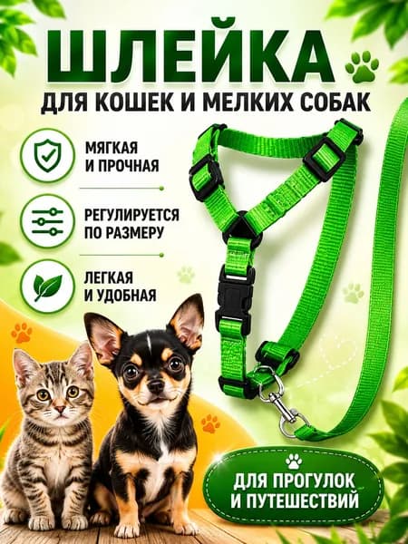 Шлейка для кошек и собак с поводком анатомическая