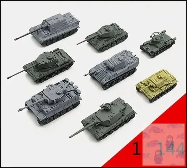 Набор сборных моделей танков 2-й мировой в масштабе 1:144 (8 штук)