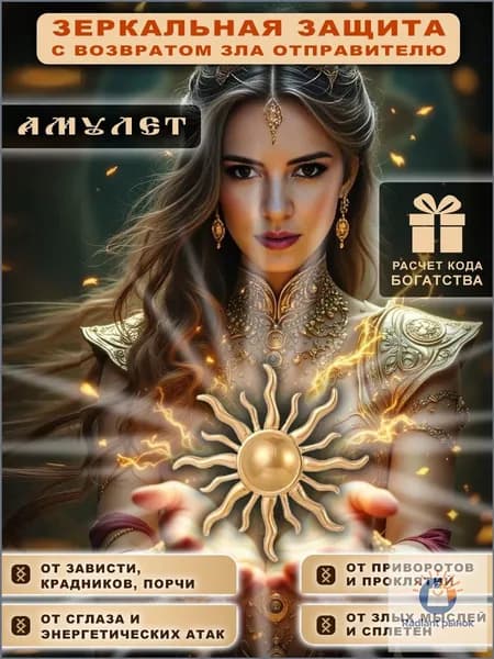 Амулет(магическое зеркало) ЗЕРКАЛЬНАЯ ЗАЩИТА с возвратом зла недоброжелателям. Расчет кода богатства в подарок. оберег талисман