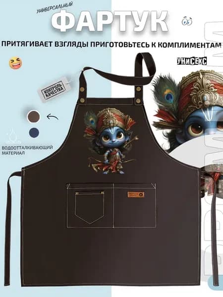 Фартук Кришна с луком и пером в тюрбане