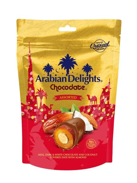 "Arabian Delights" "Ассорти фиников с миндалем в молочной, белой и темной шоколадной глазури", 70 г