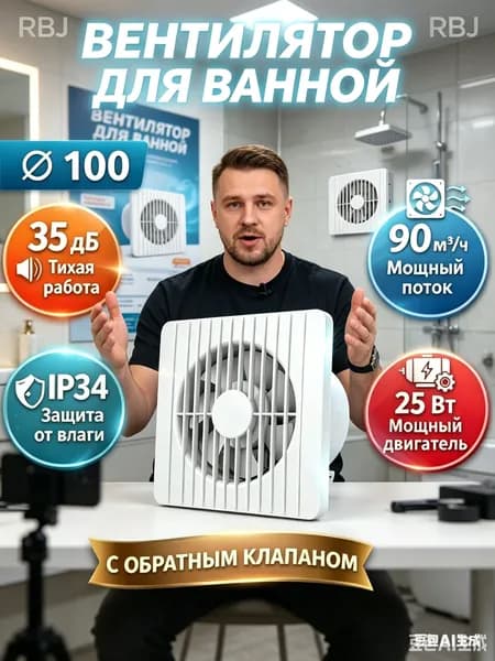 Вентилятор вытяжной 100 мм вытяжка для ванной, обратный клапан