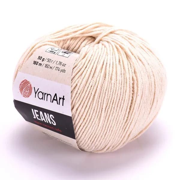 Пряжа Jeans (YarnArt) - 05 (св.бежевый) - 1 моток, 55% хлопок, 45% полиакрил, (50г, 160м) нитки для ручного вязания