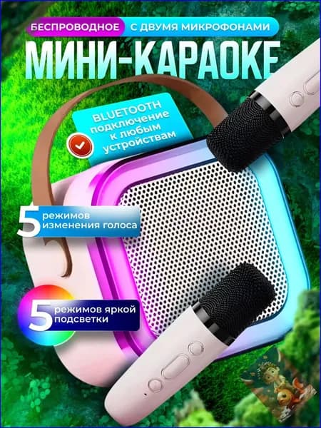 Детская караоке система с двумя беспроводными микрофонами и колонкой