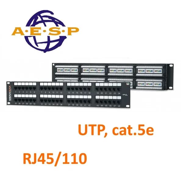Панель коммутационная (патч-панель) 19" 2U Cat.5e, UTP 48 портов RJ45/110, T568A/B Signamax AESP 48458MD-C5E