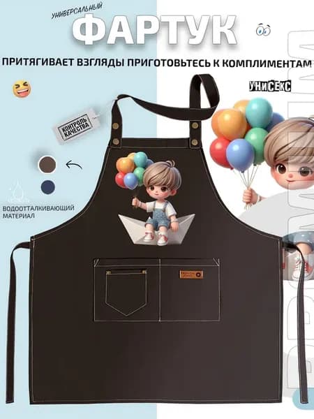 Фартук мальчик с воздушными шарами на бумажном самолёте