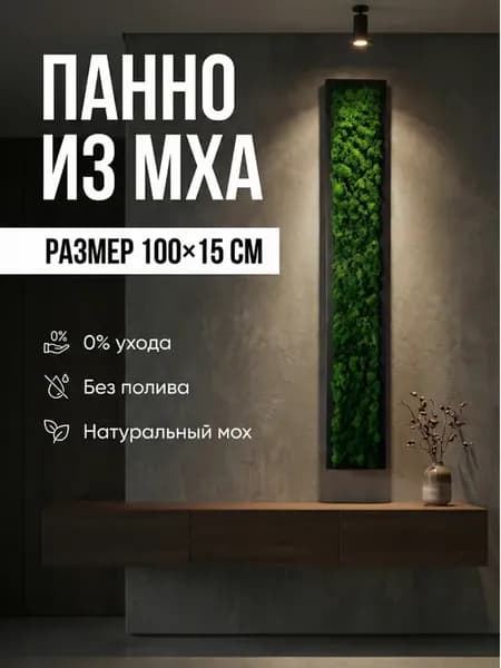 Современное интерьерное панно из мха на стену 100*15, лофт