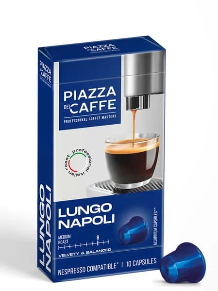 Кофе в капсулах молотый PIAZZA del CAFE Lungo Napoli(Лунго Наполи), Среднеобжаренный, для системы Nespresso, 10 шт