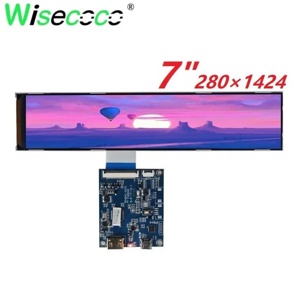Wisecoco Пиксельный экран 7" вытянутый IPS-дисплей 280×1424, яркость 400 нит, MIPI-драйверная плата, разноцветный