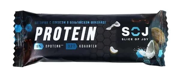 Протеиновые батончики "Protein SOJ" со вкусом кокоса 50г, 1 шт