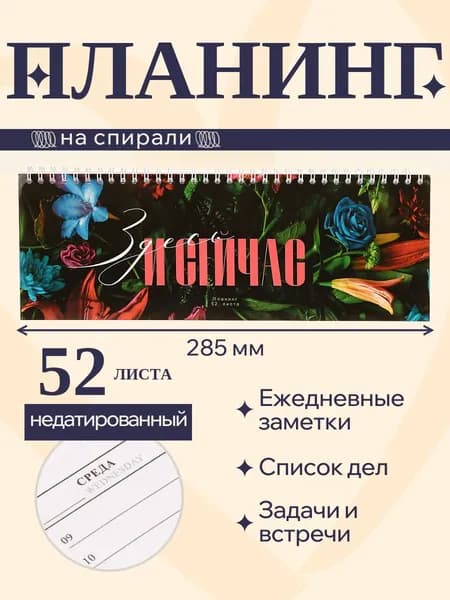 Планинг недатированный горизонтальный на гребне, размер 285х100, 52 листа