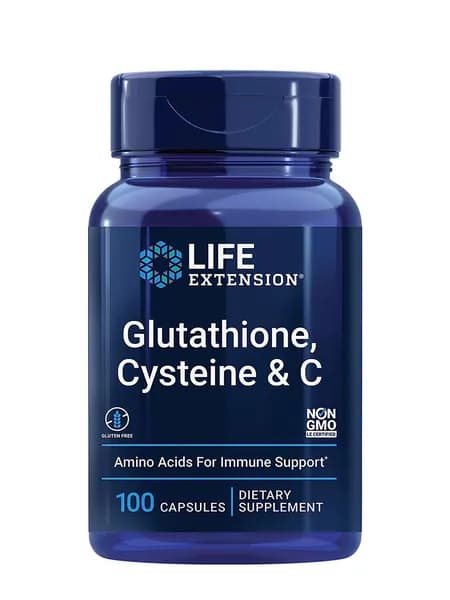Glutathione,Cysteine & C Витамин С , 100 капсул, антиоксидант