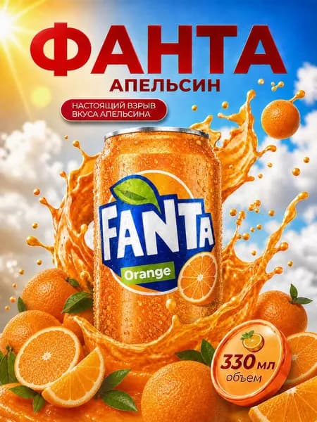 Газированный напиток Fanta Orange Апельсин, 1 шт 330 мл