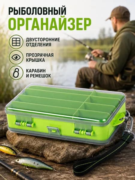 Двусторонний пластиковый ящик для рыбацких приманок 18х10х4 см, компактный органайзер снастей
