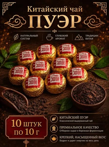 Китайский чай Пуэр, 10 шт. по 10 гр